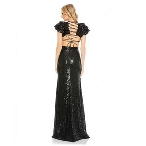 Mac Duggal Lace-up Cutout Black Sequin Backless Gown